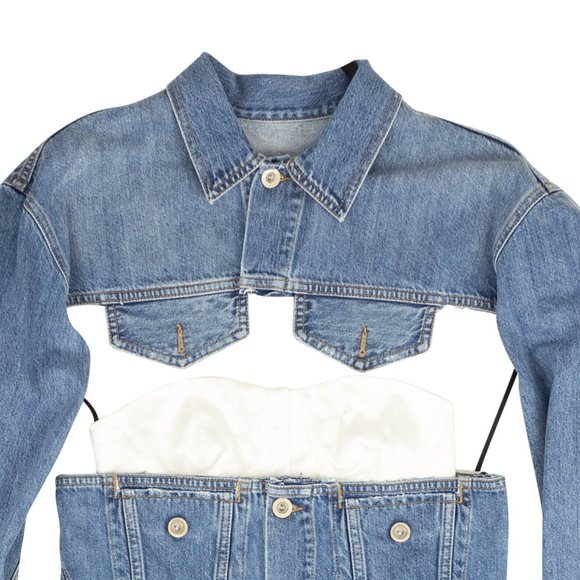 UNRAVEL PROJECT Indigo Snake Bolero Split Denim Jacket Size 42 $1225 - Picture 2 of 4